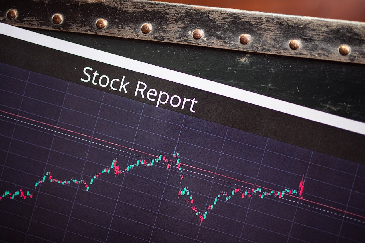 Detailed view of a stock report displaying a market performance graph with data trends.